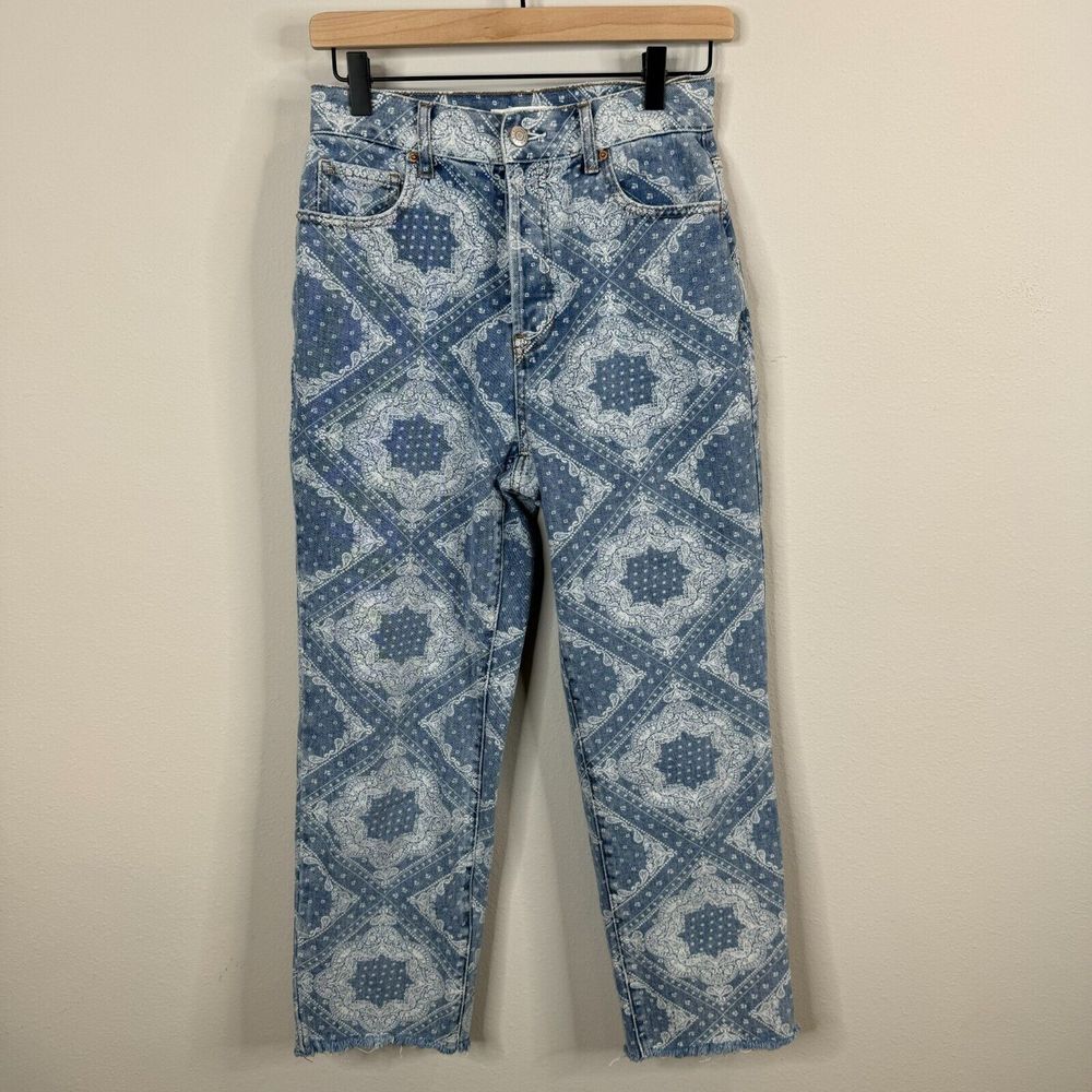 PacSun Womens Bandana Print Button Fly  Jeans Size 26‎ High Waisted Blue Denim